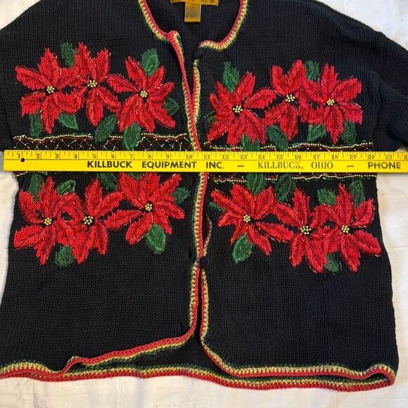 Vintage Eve Tyler Christmas cardigan sweater size women’s large black beaded poi - Picture 8 of 8